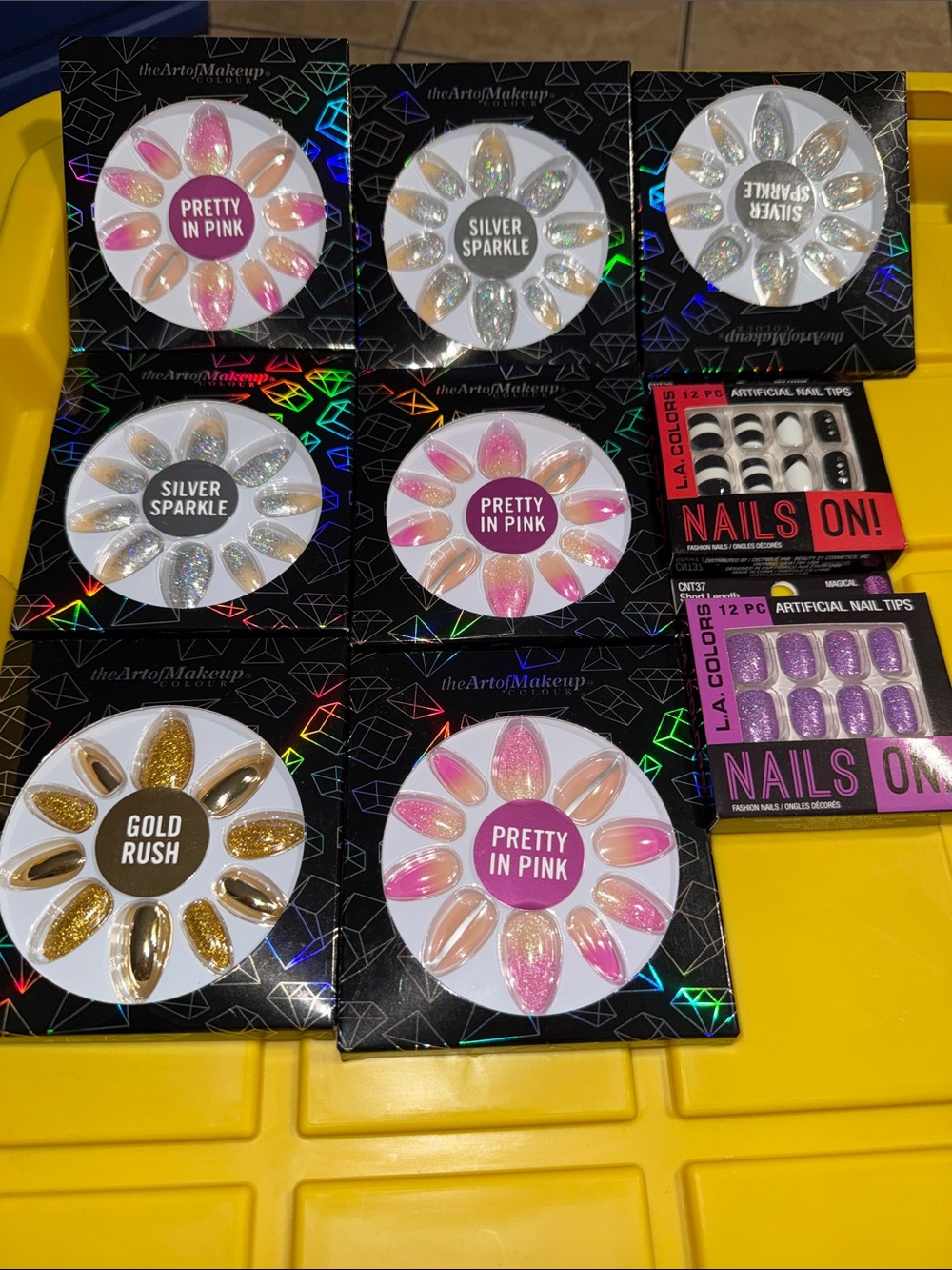 Pretty In Pink & Silver Sparkle False Nail Set - Assorted Pink, Silver, Gold